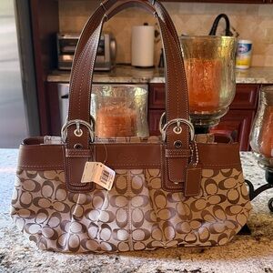 Coach Brown Aoho Signature Canvas Tote Shoulder Bag, NEW with tags